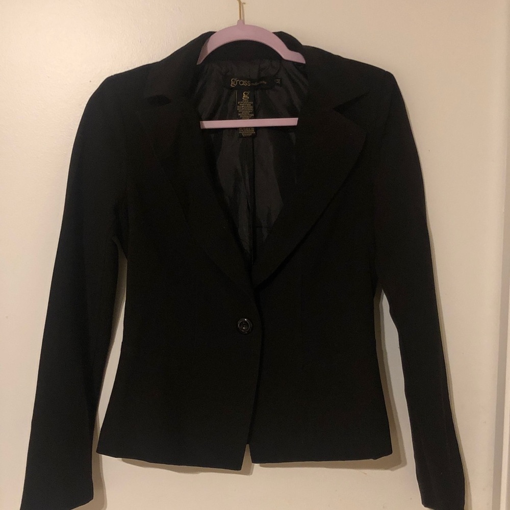 grass collection Black Fitted Single-Button Blazer